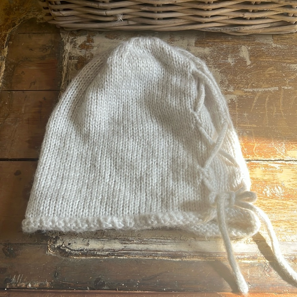 Off White Beanie with Tie Detail on Side